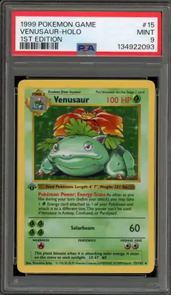 Pokemon Venusaur Base Set Shadowless 1st Edition Holo Rare #15 PSA 9 Mint - Image 1