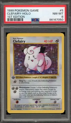Pokemon Clefairy Base Set Shadowless 1st Edition Holo Rare #5 PSA 8 - Image 1