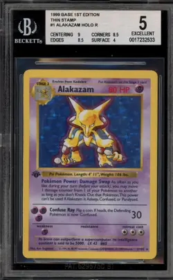 Pokemon Alakazam Base Set Shadowless 1st Edition Holo Rare #1 Thin Stamp BGS 5 - Image 1