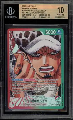 One Piece CCG Trafalgar Law Romance Dawn Alt Art Play Up to 1… OP01-002 BGS 10 - Image 1