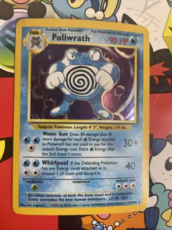 POLIWRATH - 1999 Pokemon TCG Base Set 13/102 Unlimited Holo Rare Card - MP/HP - Image 1