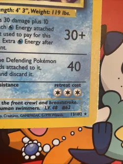 POLIWRATH - 1999 Pokemon TCG Base Set 13/102 Unlimited Holo Rare Card - MP/HP - Image 4