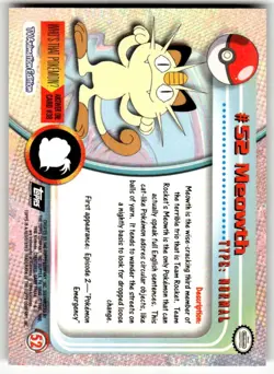 Topps Pokemon #52 Meowth - TV Animation Edition Card, 1999 - Image 2