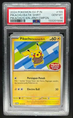 2024 Pokemon Indonesia Pikachu Batik Shirt Journey Campaign #155/SV-P PSA 10 - Image 1