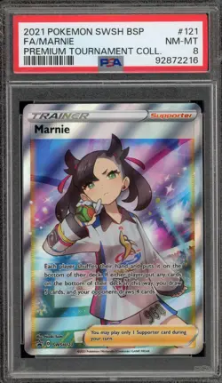 Pokemon Marnie Premium Tournament Coll. Black Star Full Art Promo SWSH121 PSA 8 - Image 1