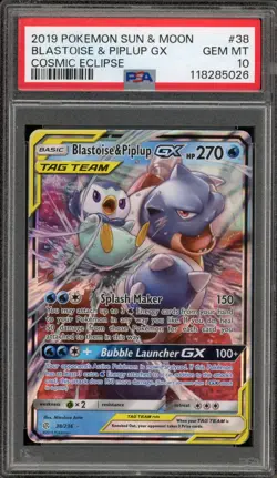 Pokemon Blastoise & Piplup GX Holo Ultra Rare #38 PSA 10 Gem Mint - Image 1