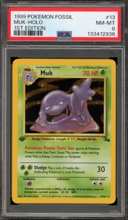 Pokemon Muk Fossil 1st Edition Holo Rare #13 PSA 8 - Image 1