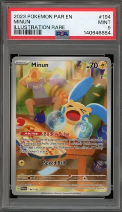 Pokemon Minun Paradox Rift Illustration Rare #194 PSA 9 Mint - Image 1