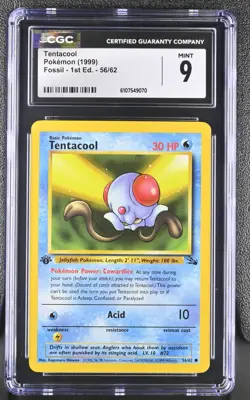CGC MINT 9 Pokemon Tentacool 56/62 1999 Fossil 1st Edition - Image 1