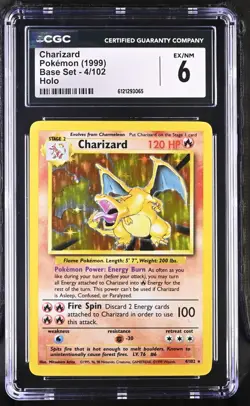 1999 Pokemon Charizard Base Set 4/102 Holo CGC EX/NM 6 - Image 1