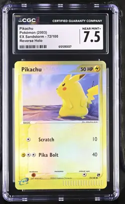 2003 Pokemon Pikachu EX Sandstorm 72/100 Reverse Holo CGC NEAR MINT+ 7.5 - Image 1