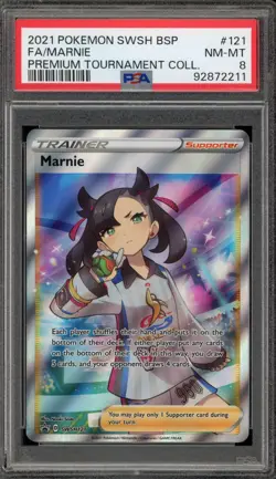 Pokemon Marnie Premium Tournament Coll. Black Star Full Art Promo SWSH121 PSA 8 - Image 1