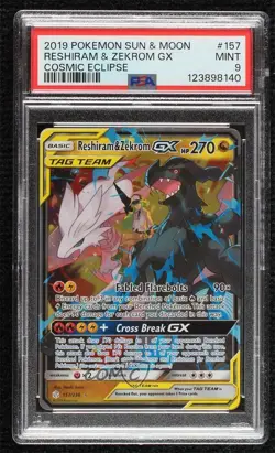 Reshiram & Zekrom GX Pokemon Sun & Moon Cosmic Eclipse PSA 9 MINT - Image 1