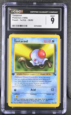 CGC MINT 9 Pokemon Tentacool 56/62 1999 Fossil 1st Edition - Image 1