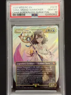 Yuna, Grand Summoner Borderless Surge Foil PSA 10 Gem Mint FIC216 Mythic Rare - Image 1