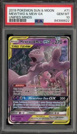 Pokemon Mewtwo & Mew GX Unified Minds Holo Ultra Rare #71 PSA 10 Gem Mint - Image 1