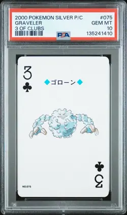 Graveler 2000 Pokemon Japanese Silver Playing Card 3 of Clubs #075 PSA 10 GEM MT - Image 1