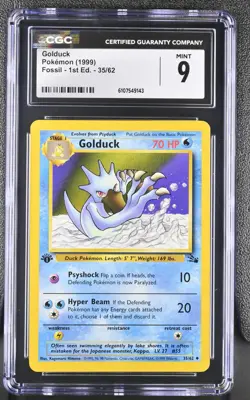 CGC MINT 9 Pokemon Golduck 35/62 1999 Fossil 1st Edition - Image 1