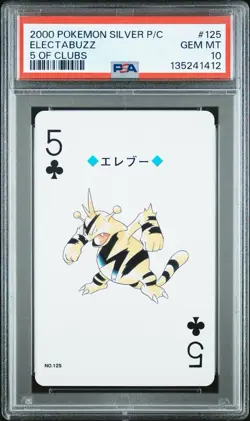 Electabuzz 2000 Pokemon Japanese Silver Playing Card 5 of Clubs #125 PSA 10 GEM - Image 1