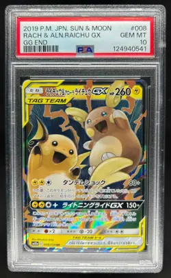 2019 Pokemon Japanese Sun & Moon Rach & Alolan Raichu GX GG End 008/054 PSA 10 - Image 1