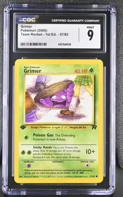 CGC MINT 9 Pokemon Grimer 57/82 2000 Team Rocket 1st Edition - Image 1