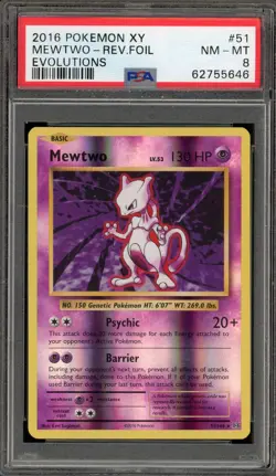 Pokemon Mewtwo XY Evolutions Reverse Holo Rare #51 PSA 8 - Image 1