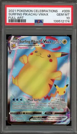 Pokemon Surfing Pikachu VMAX Celebrations Full Art #009 PSA 10 Gem Mint - Image 1