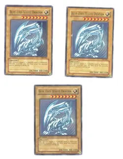 3x Blue-Eyes White Dragon SDK-001 Ultra Rare 1st Edition FOIL LINE ERROR Yugioh - Image 1