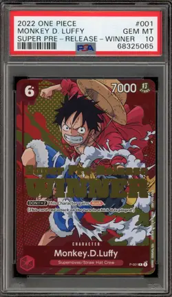 One Piece CCG Monkey.D.Luffy Super Pre-Release Winner P-001 PSA 10 Gem Mint - Image 1
