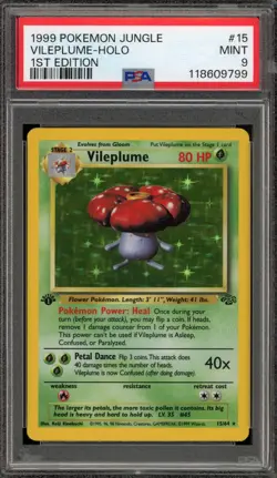 Pokemon Vileplume Jungle 1st Edition Holo Rare #15 PSA 9 Mint - Image 1