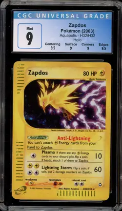 Pokemon Zapdos Aquapolis Holo Rare #H32 CGC 9 Mint - Image 1