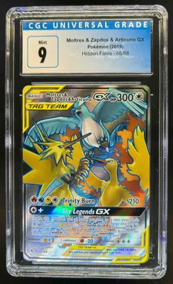 2019 Pokemon SM Hidden Fates Moltres & Zapdos ArticunoTag Team #66/68 CGC 9 - Image 1