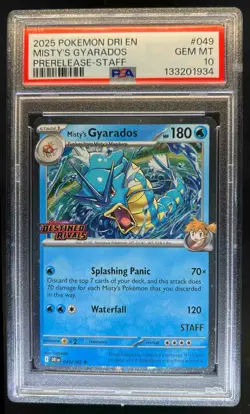 2025 Pokemon Misty's Gyarados Promos Prerelease Staff Holo #049/182 PSA 10 - Image 1
