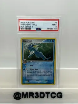 2006 POKEMON VAPOREON POP SERIES 3 HOLO RARE LOW POP #6 PSA 9 - Image 1