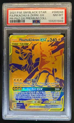 2016-19 Pokemon SM Black Star Promos Pikachu & Zekrom Tag Team #SM248 PSA 8 - Image 1