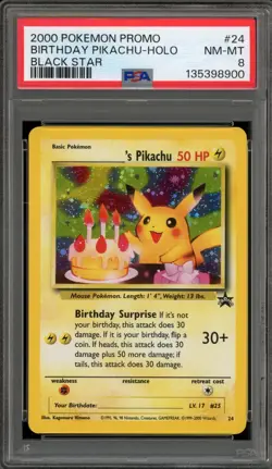 Pokemon Birthday Pikachu Black Star Holo Promo #24 PSA 8 - Image 1