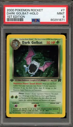 Pokemon Dark Golbat Team Rocket 1st Edition Holo Rare #7 PSA 9 Mint - Image 1