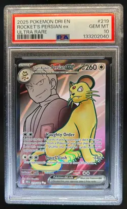 2025 Pokemon Destined Rivals Team Rocket's Persian ex #219/182 PSA 10 - Image 1