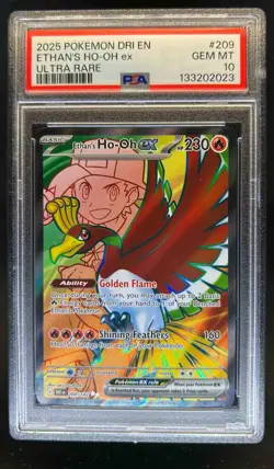 2025 Pokemon Destined Rivals Ethan's Ho-Oh ex #209/182 PSA 10 - Image 1