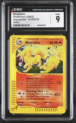 CGC 9 MINT Ninetales 2003 Aquapolis H19/H32 Holo Pokemon Card - Image 1