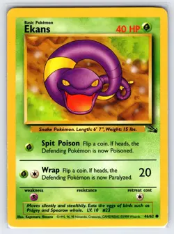 Ekans 46/62 1999 Fossil Set Pokemon Card Vintage WOTC Common - Vlp - Image 1