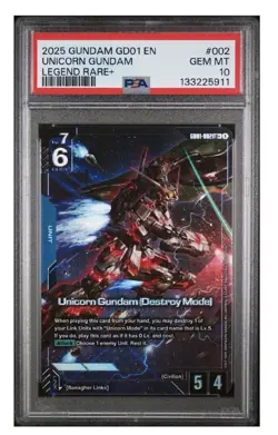Gundam Card Game Newtype Rising Unicorn Gundam GD01-002 LR+ Holo Foil PSA 10 - Image 1