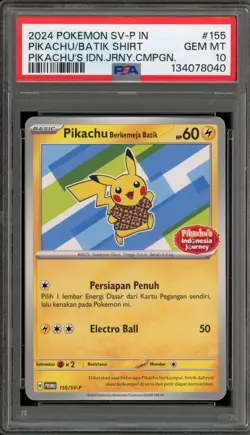 Pokemon Pikachu Berkemeja Batik Shirt INDONESIAN Campaign Promo 155/SV-P PSA 10 - Image 1