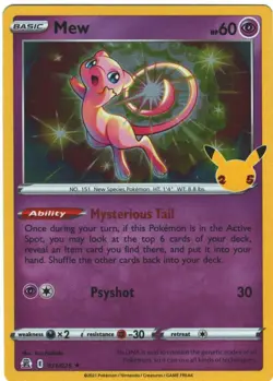 Mew 11/25 Celebrations Holo Rare Pokemon TCG 011/025 25th Anniversary - Image 1