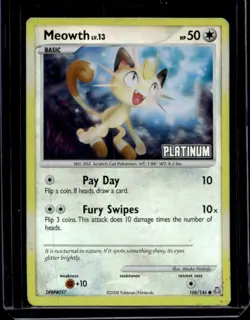 2008 Pokemon Legends Awakened Meowth Platinum Stamp Holo #106/146 - Image 1