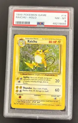 Raichu Pokemon Base Set Unlimited Holo #14 PSA 8 - Image 1