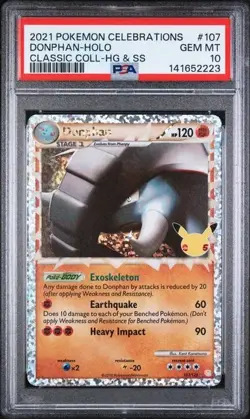 2021 POKEMON CELEBRATIONS CLASSIC COLLECTION 107 DONPHAN-HOLO - PSA 10 - Image 1