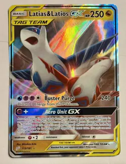 Pokemon Latias & Latios GX 113/181 Team Up Sun & Moon Tag Team Card LP - Image 1