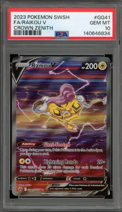 Pokemon Raikou V Crown Zenith Galarian Gallery Full Art #GG41 PSA 10 Gem Mint - Image 1