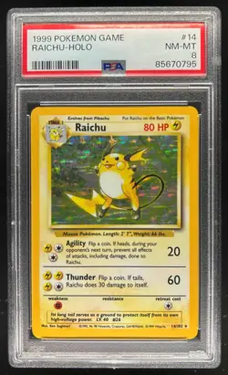 1999 Pokemon Unlimited Raichu Rare Holo #14/102 PSA 8 - Image 1
